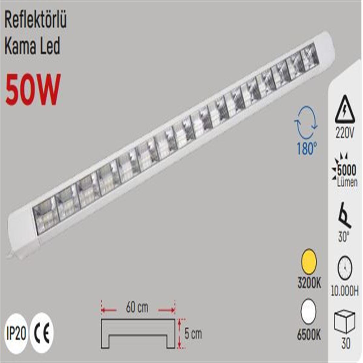 50W  KAMA LED BEYAZ KASA 3200K AL REFLECTOR 1